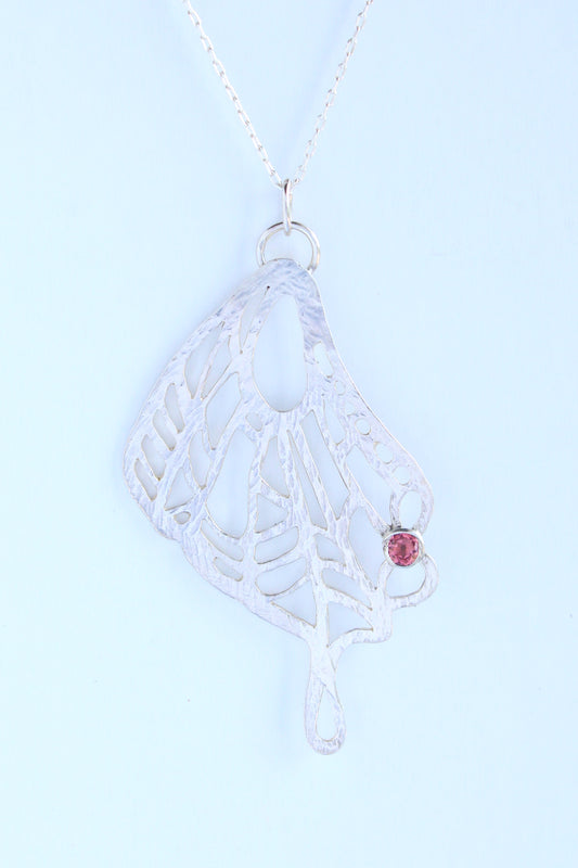 Swallowtail Wing with Tourmaline | Hand-Pierced Sterling Silver Necklace