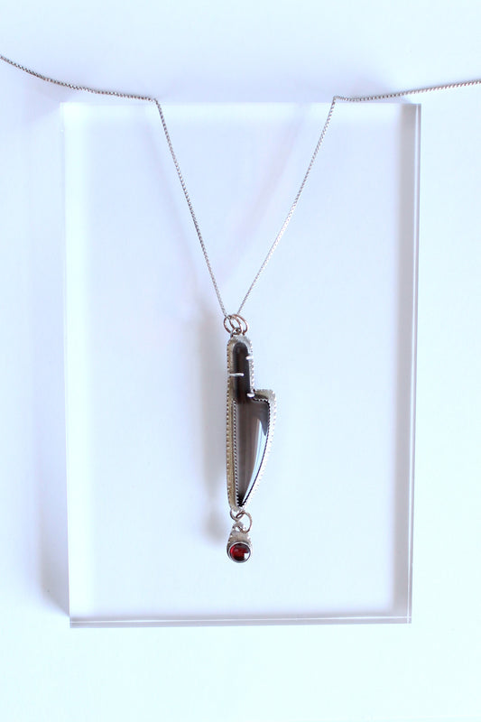 Obsidian and Garnet Knife with Blood Drop Necklace