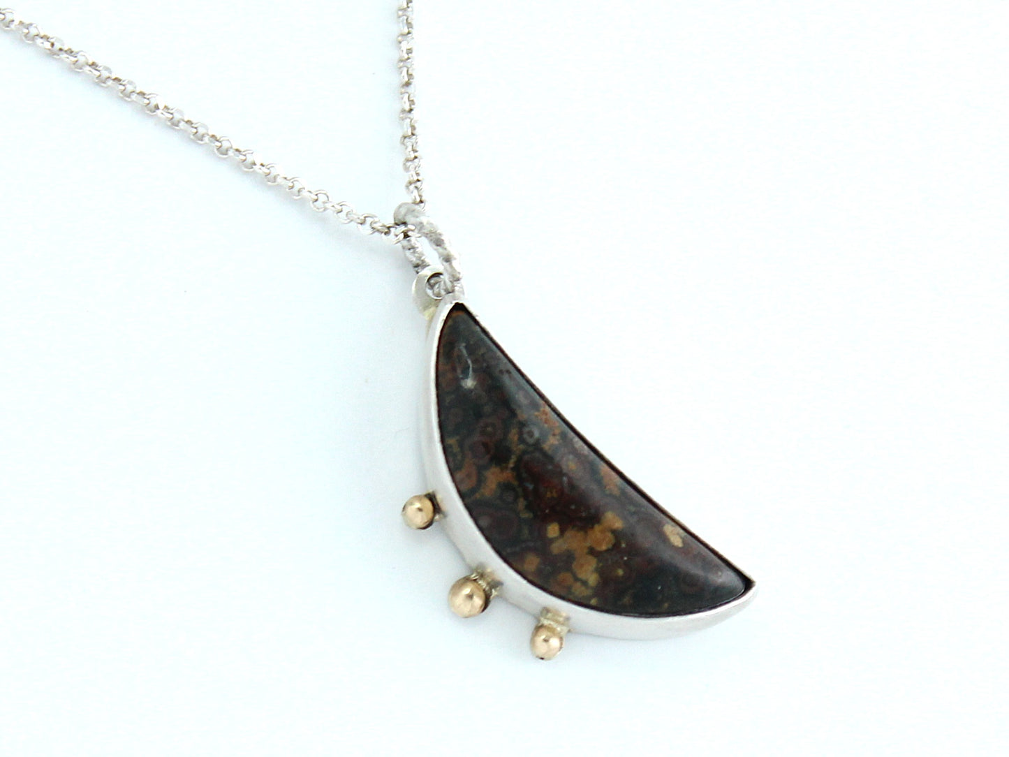 Ocean Jasper Sterling Silver and 14k Gold Necklace