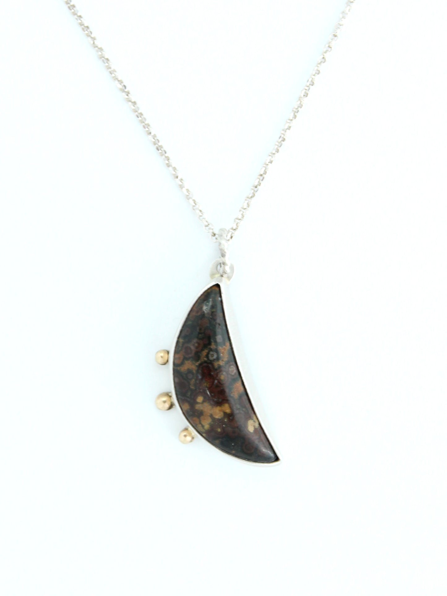 Ocean Jasper Sterling Silver and 14k Gold Necklace