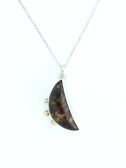 Ocean Jasper Sterling Silver and 14k Gold Necklace