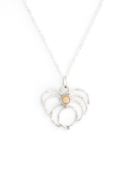 White Opal Monstera Sterling Silver Necklace