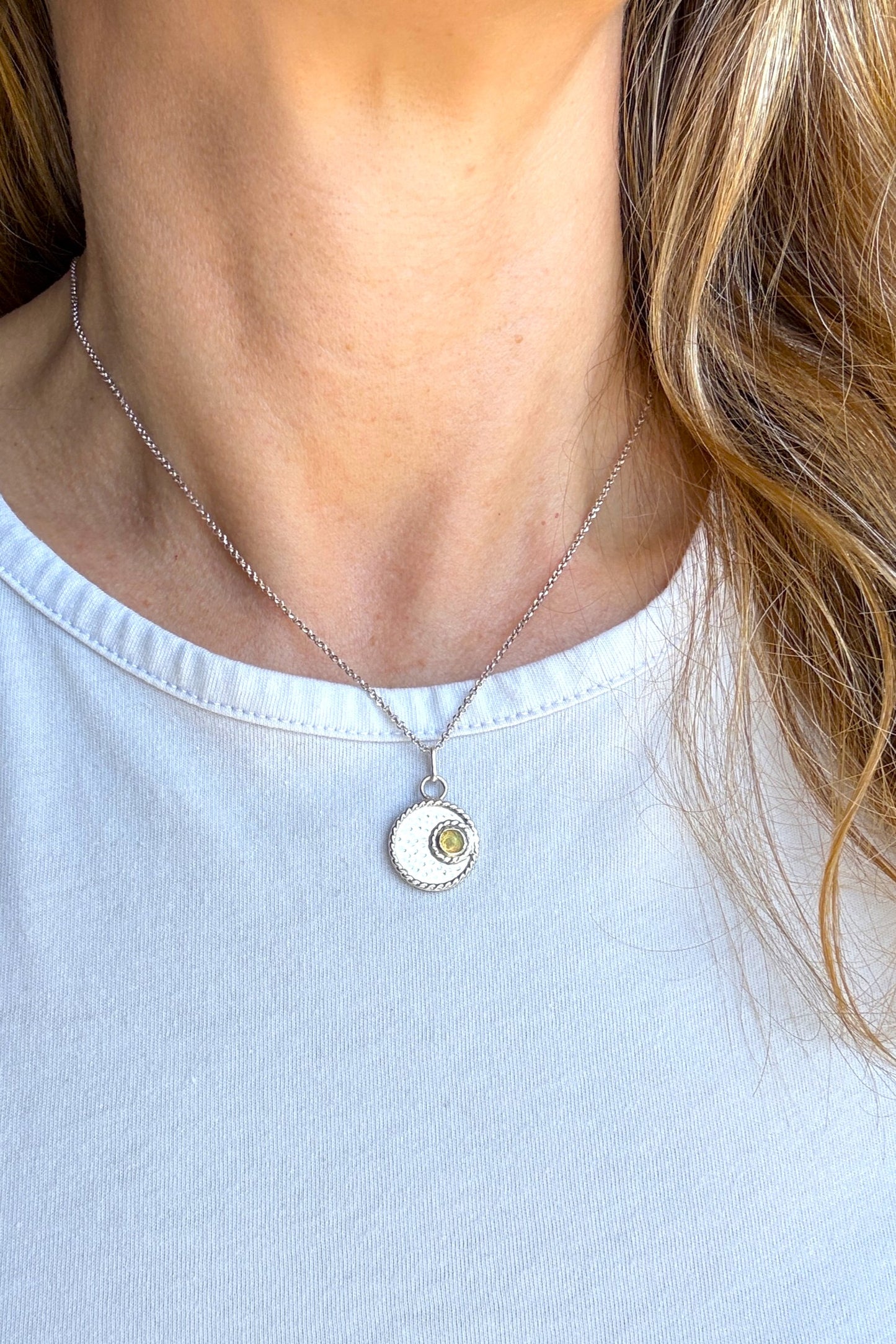 White Opal Moon Sterling Silver Necklace