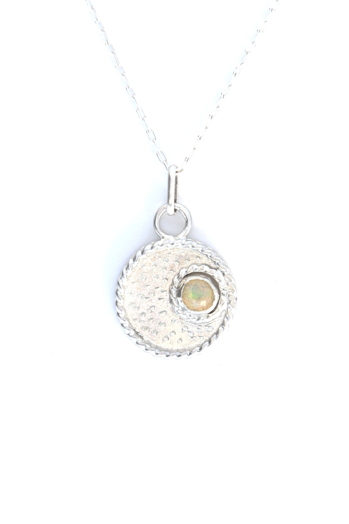 White Opal Moon Sterling Silver Necklace