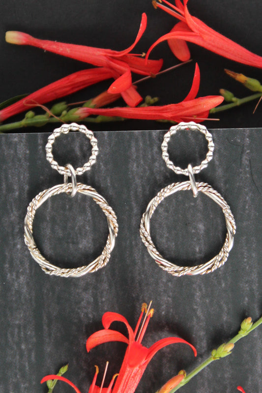 Beaded Circle Orbit Dangle Sterling Silver Post Earrings by Cara Carter Jewelry