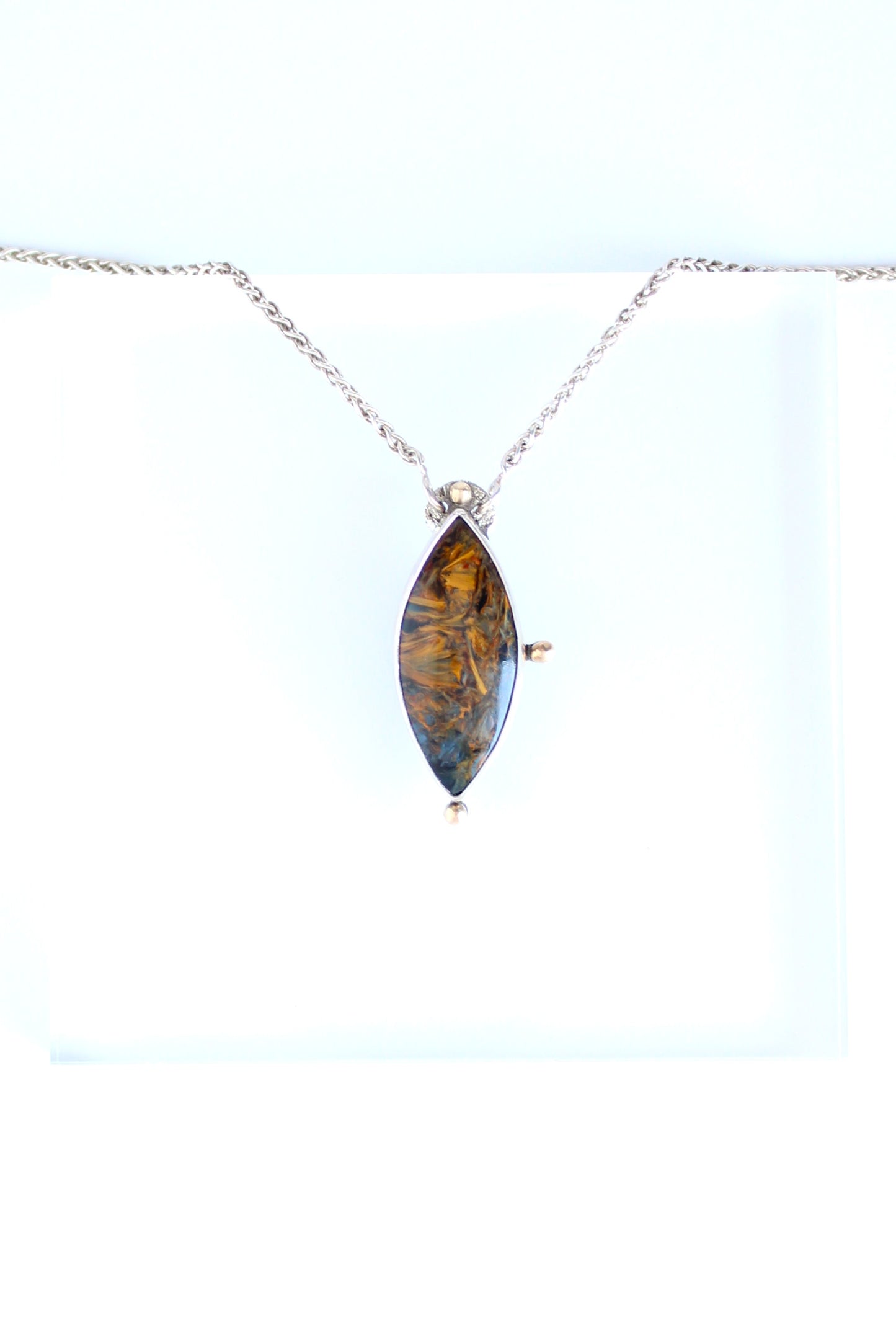 Pietersite "Flame" Sterling Silver and 14k Gold Necklace