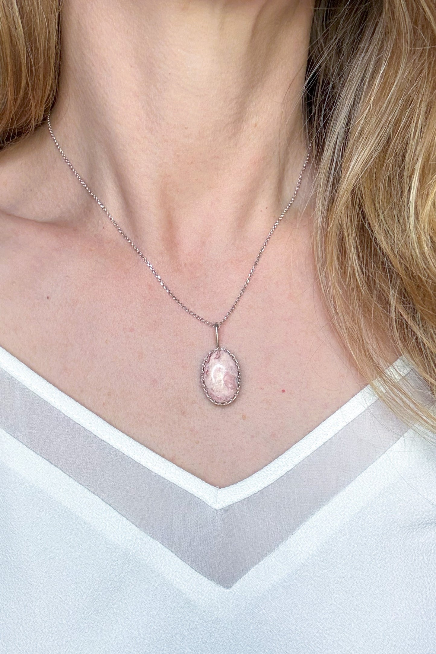 Pink Agate Sterling Silver Necklace