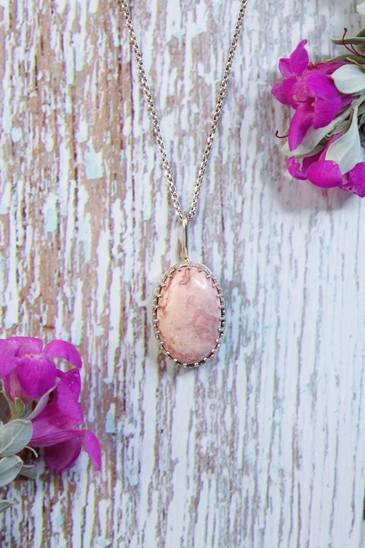 Pink Agate Sterling Silver Necklace