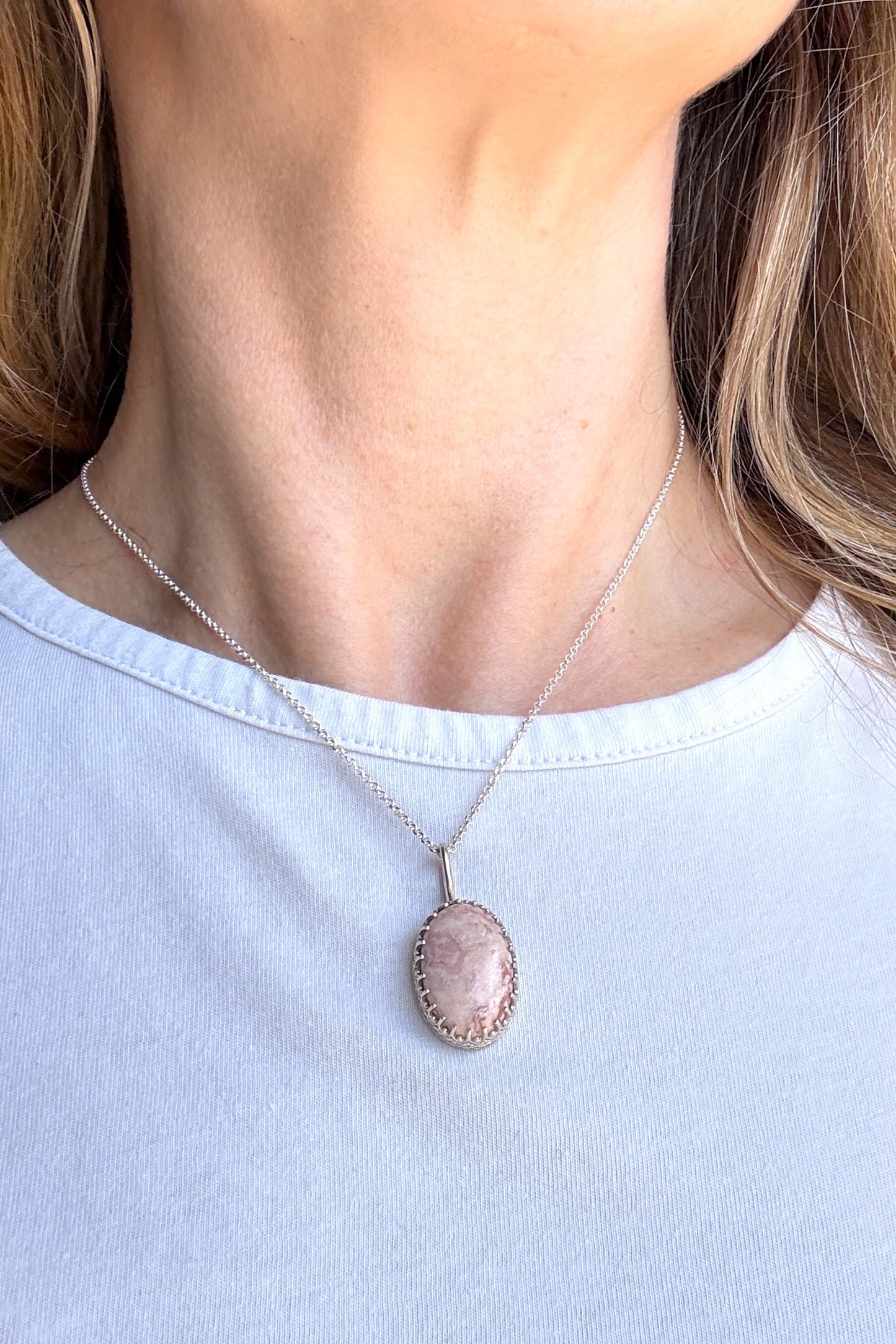 Pink Agate Sterling Silver Necklace