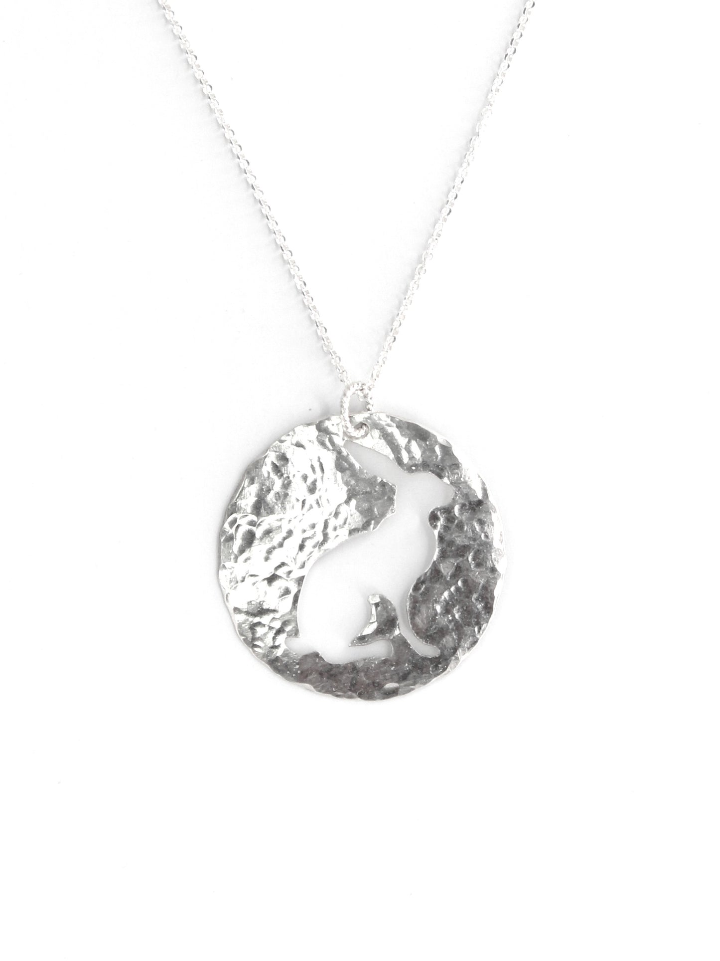 Rabbit Silhouette | Hand-Pierced Sterling Silver Circle Pendant Necklace