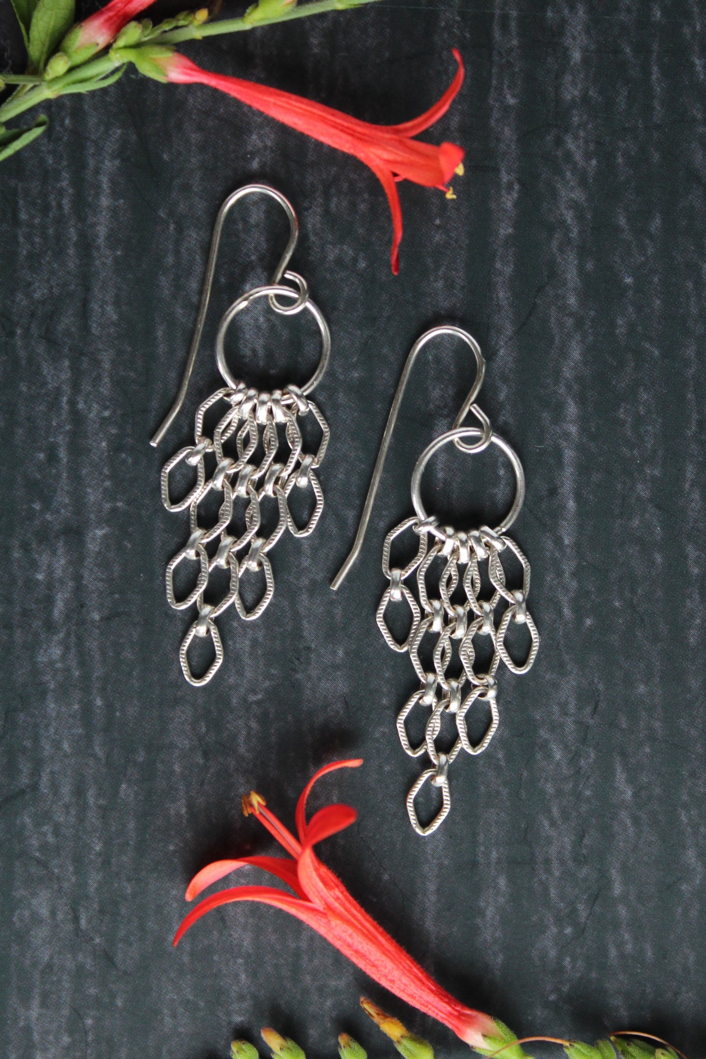 Revelry Earrings - Sterling Silver Marquise Chain Dangles. Handmade by Cara Carter Jewelry