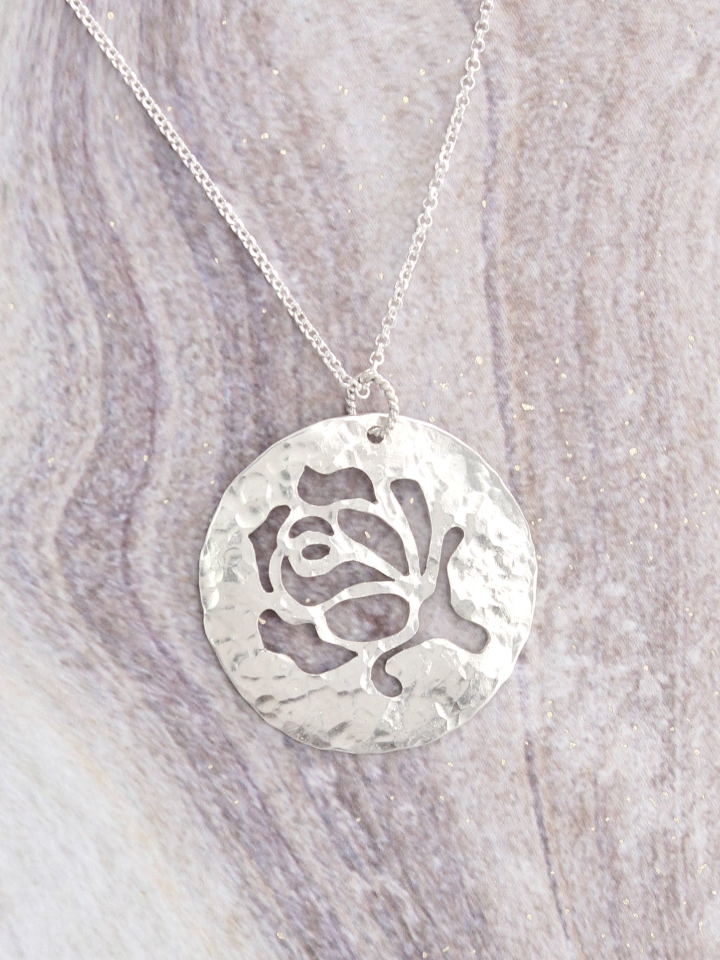 Rose Bud Hand-Pierced Sterling Silver Necklace