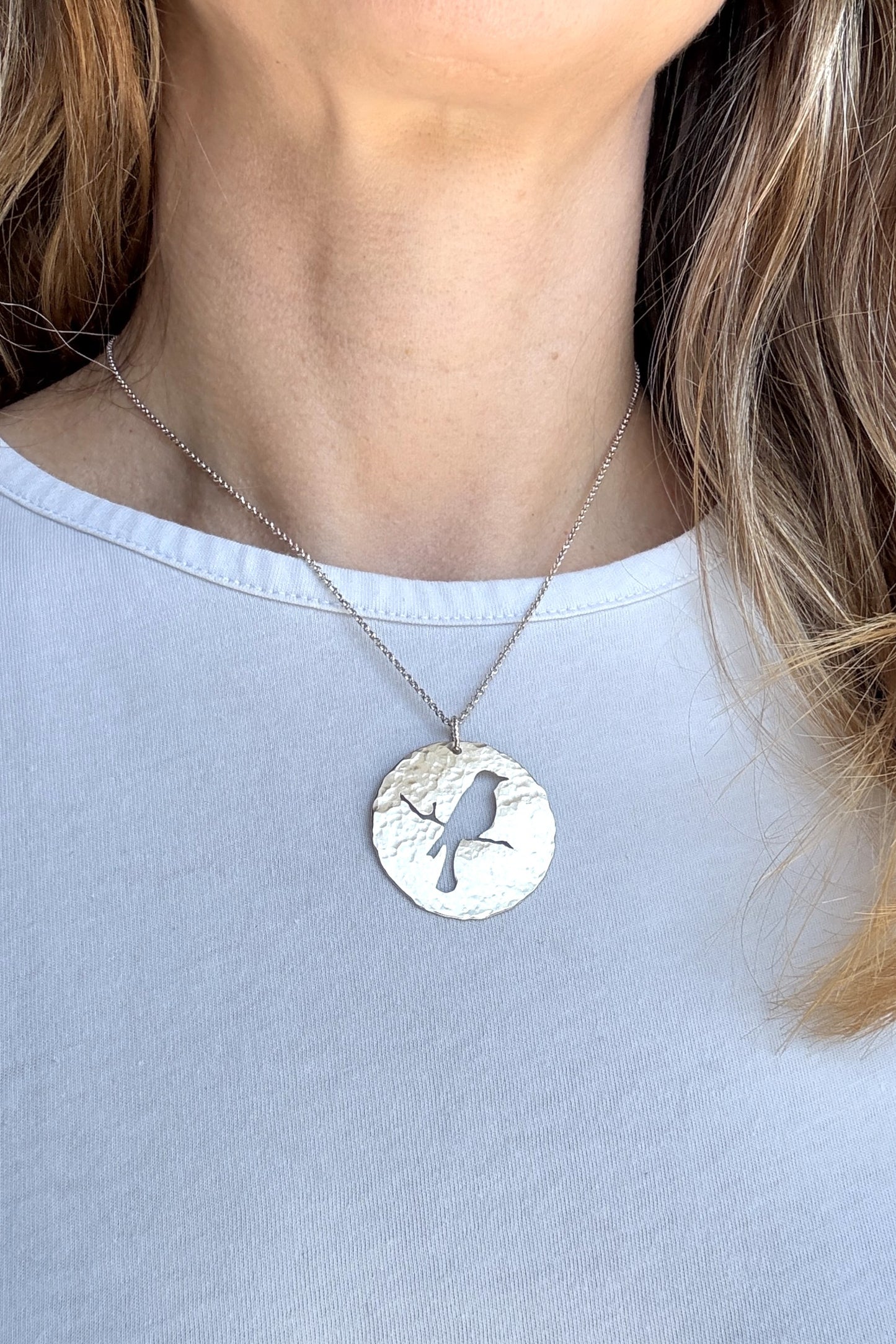 Songbird Silhouette | Hand-Pierced Sterling Silver Circle Pendant Necklace
