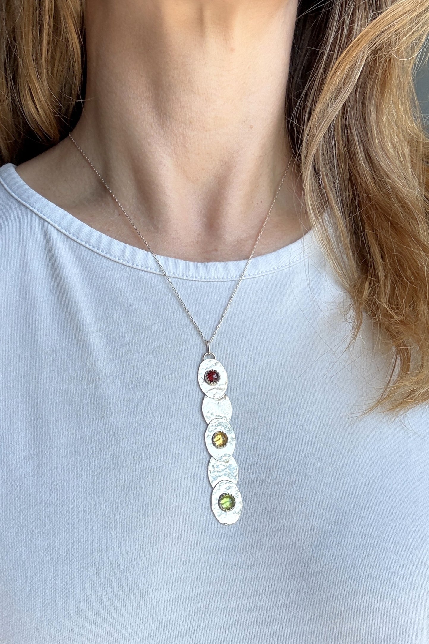 Traffic Light Necklace with Garnet, Citrine, and Peridot