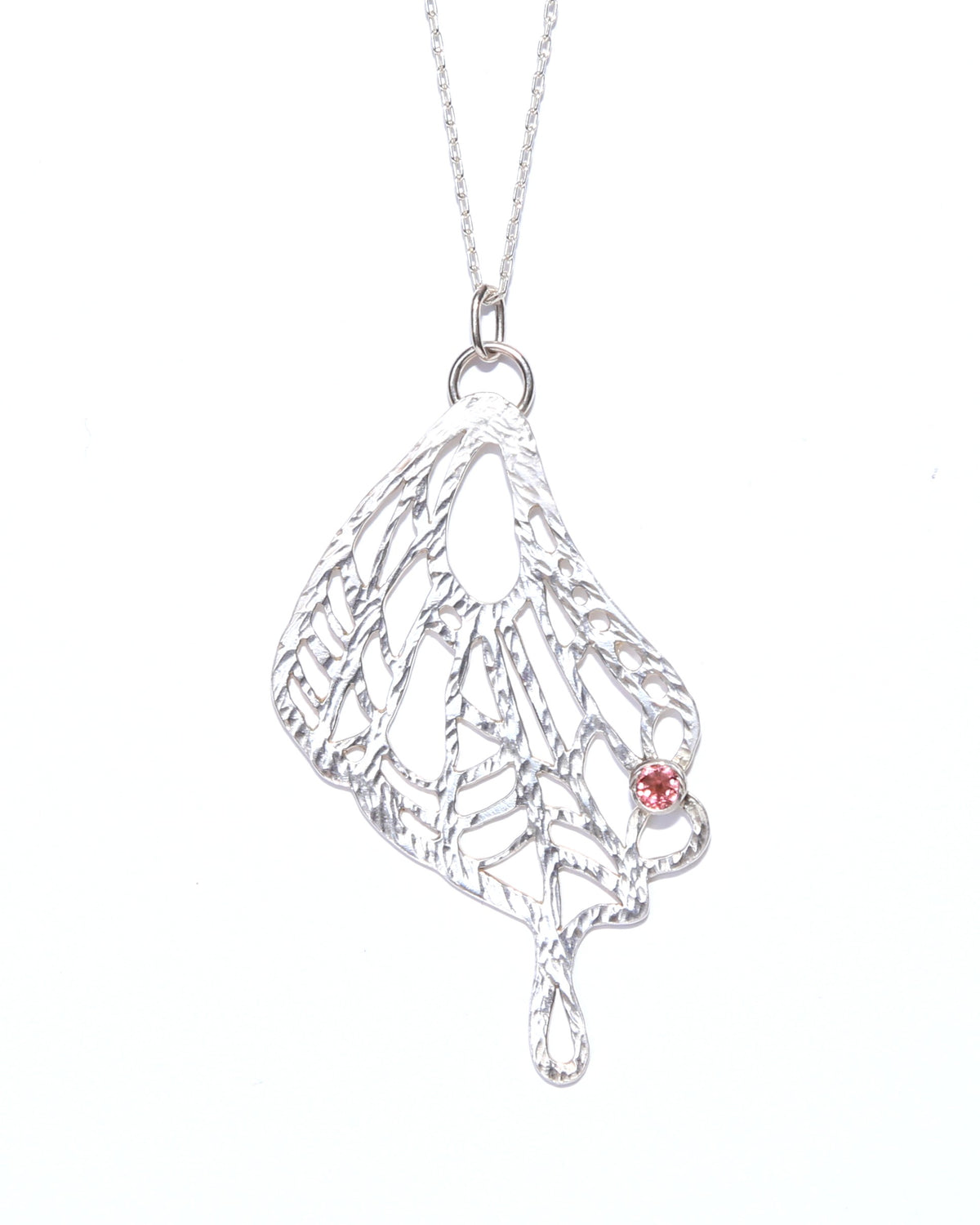Swallowtail Wing with Tourmaline | Hand-Pierced Sterling Silver Necklace