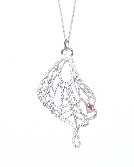 Swallowtail Wing with Tourmaline | Hand-Pierced Sterling Silver Necklace