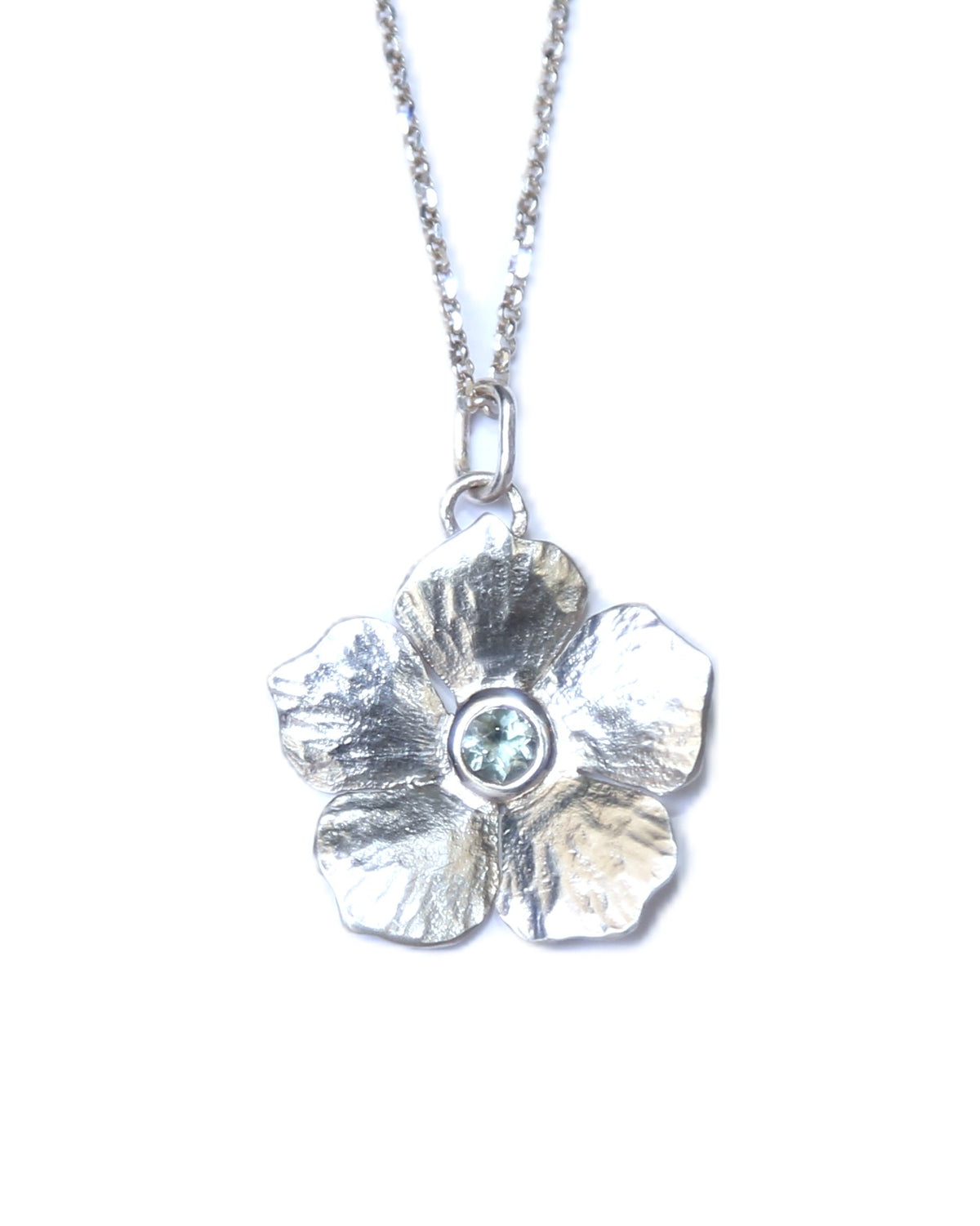 Blue Tourmaline Flower Hand-Pierced Sterling Silver Necklace