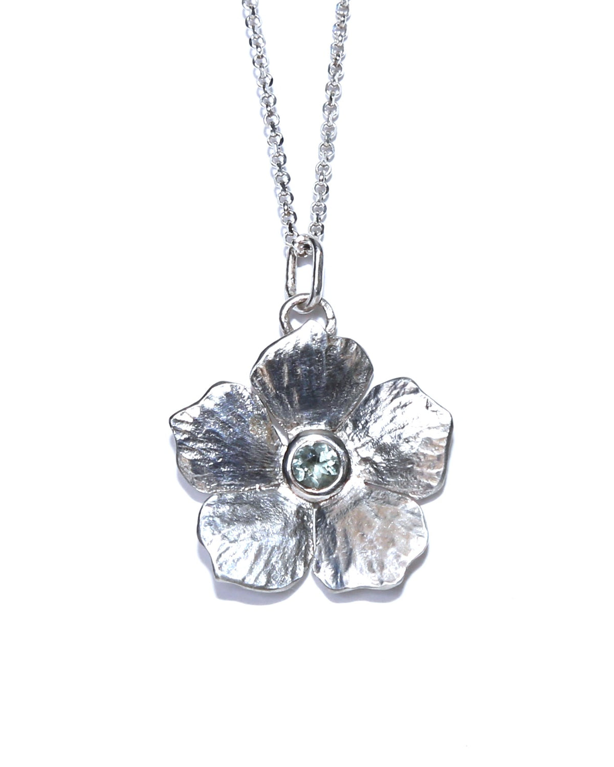 Blue Tourmaline Flower Hand-Pierced Sterling Silver Necklace