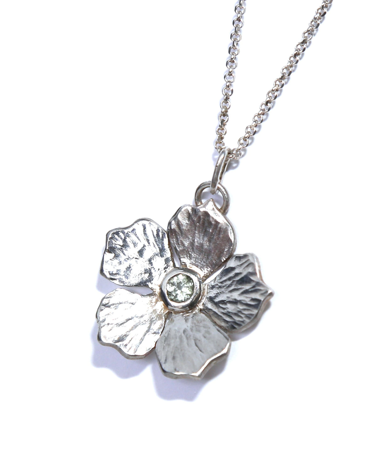 Blue Tourmaline Flower Hand-Pierced Sterling Silver Necklace