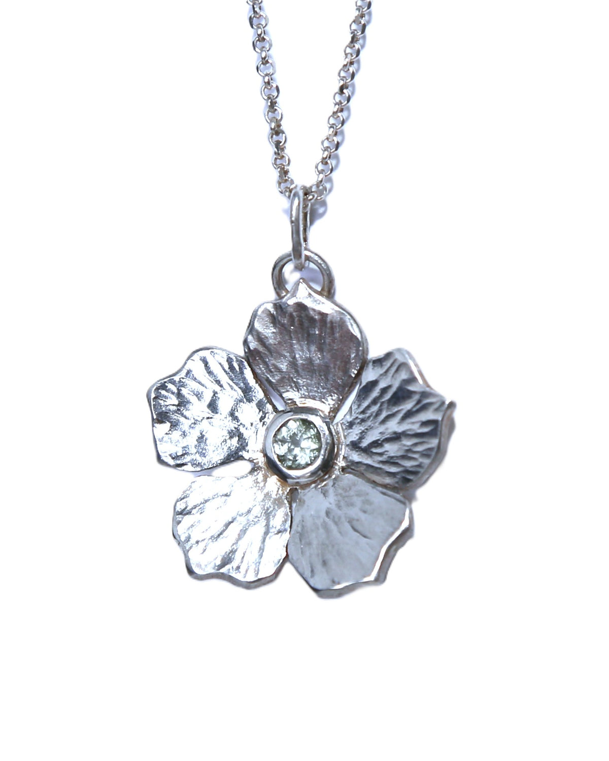 Blue Tourmaline Flower Hand-Pierced Sterling Silver Necklace