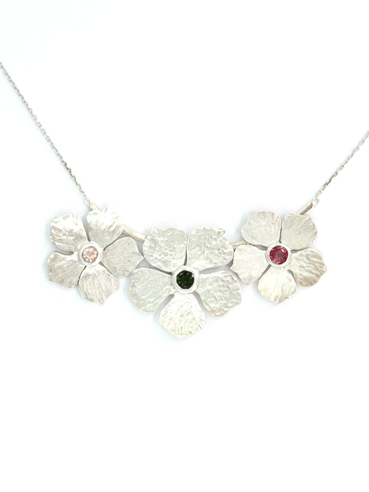 Tourmaline Flowers Hand Pierced Curved Bar Necklace