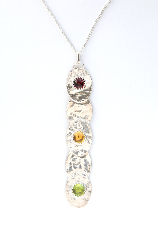 Traffic Light Necklace with Garnet, Citrine, and Peridot