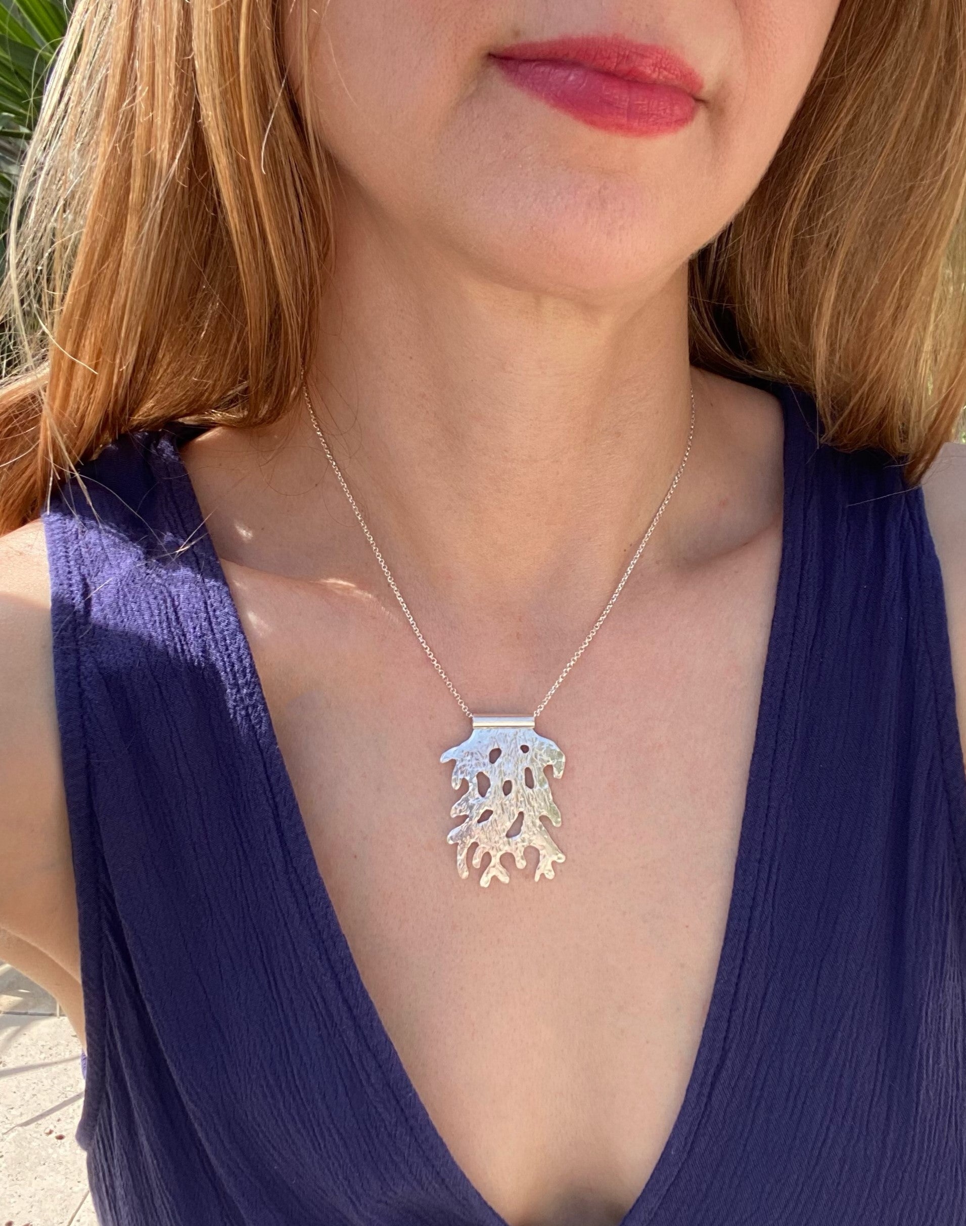 Coral Drift Sterling Silver Hand Pierced and Hammered Handmade Pendant Necklace by Cara Carter Jewelry