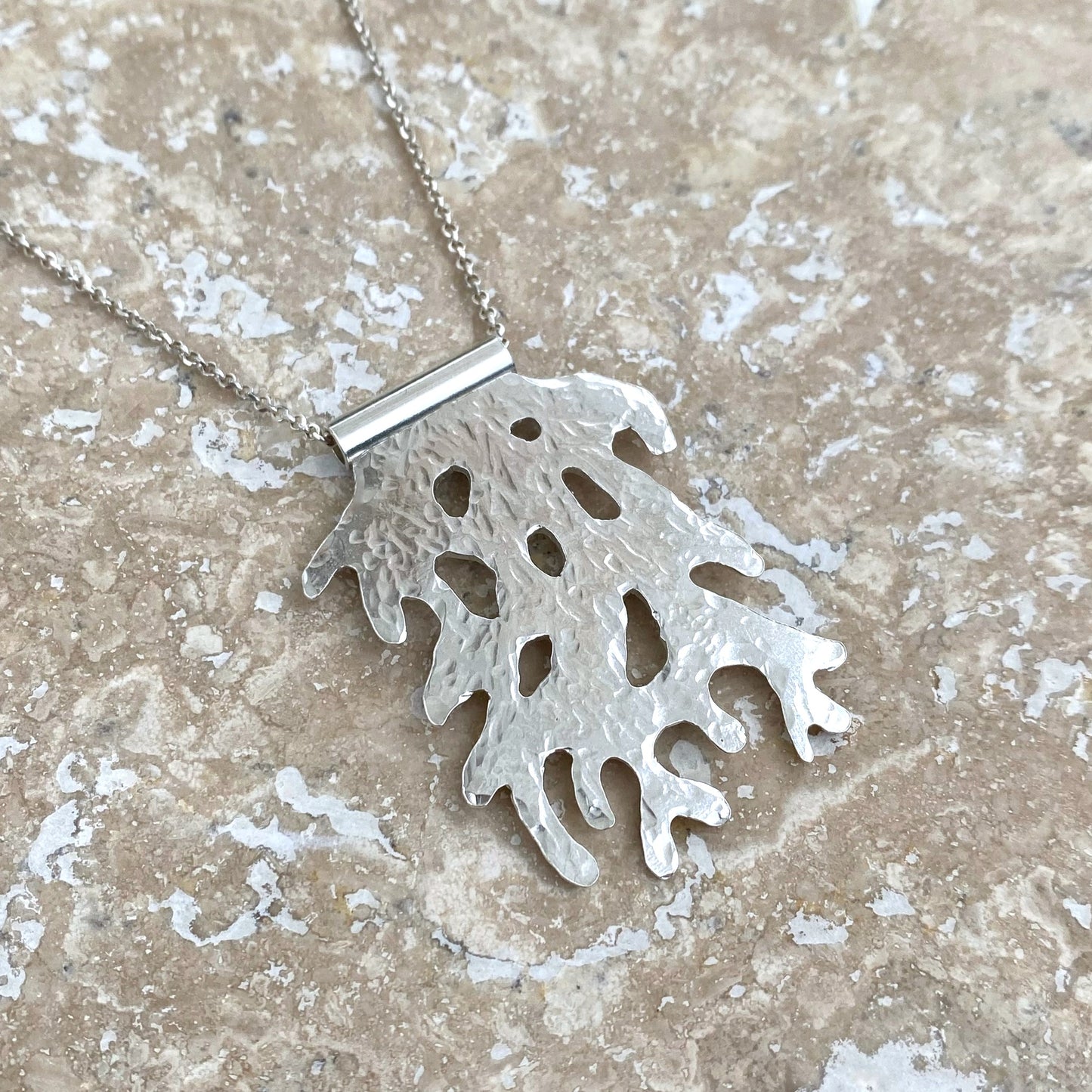 Coral Drift Hand-Pierced Sterling Silver Necklace