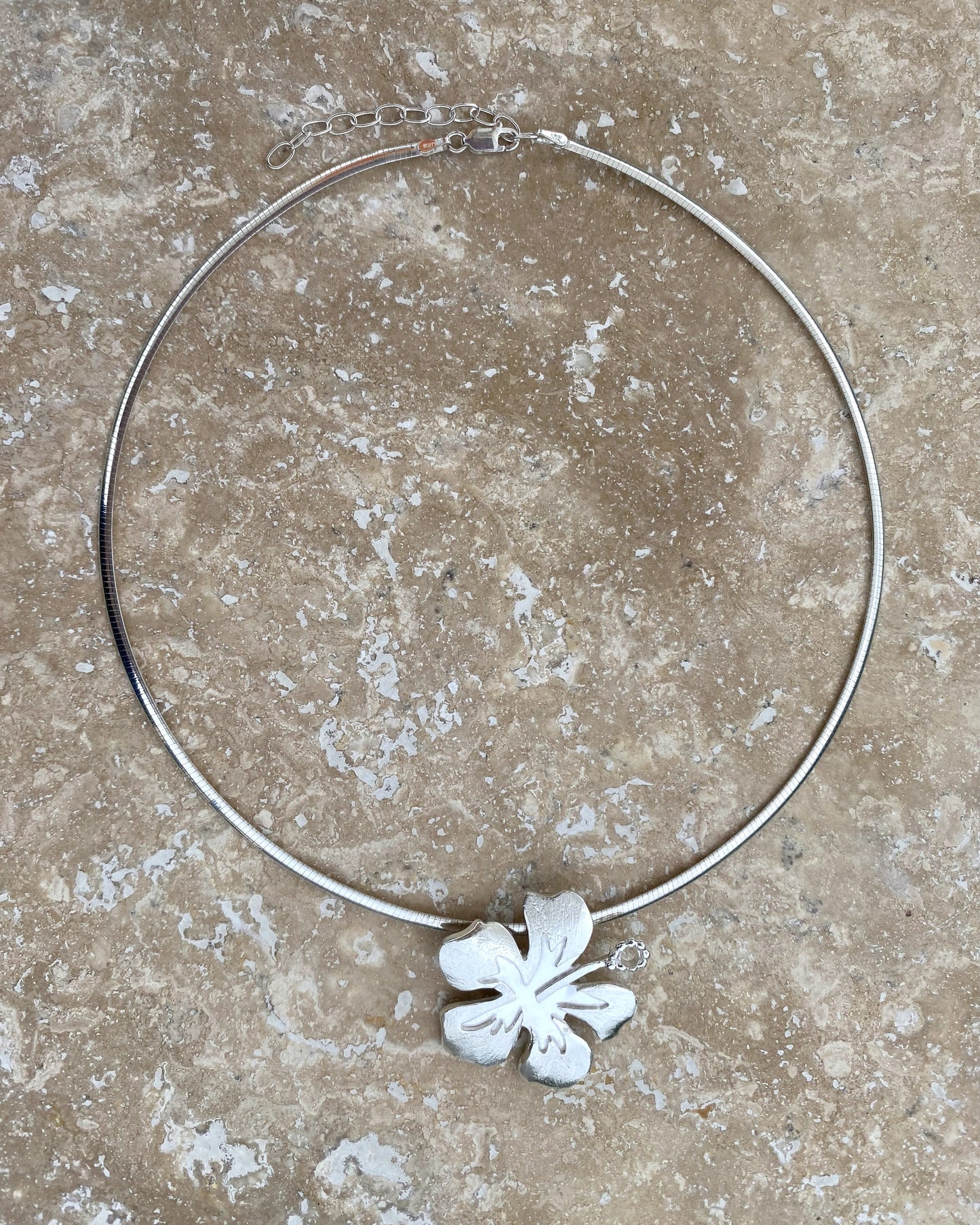 Hibiscus Flower Hand-Pierced Sterling Silver Necklace