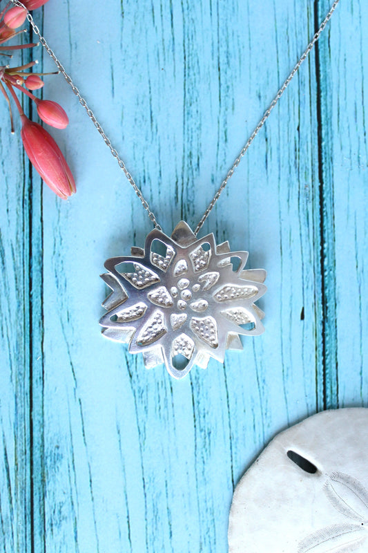 Lotus Bloom Flower Hand-Pierced Sterling Silver Necklace