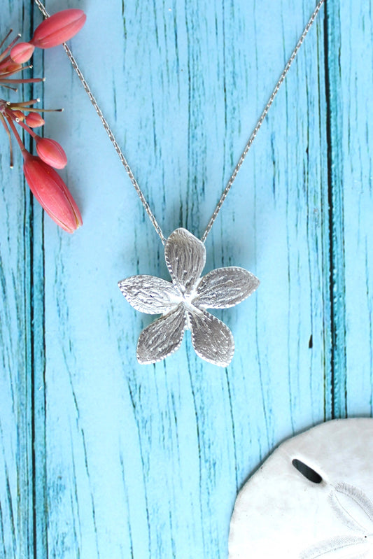 Plumeria Flower Hand-Pierced Sterling Silver Necklace