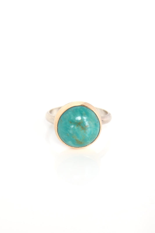 14k Gold and Sterling Turquoise Circle Open Band Ring