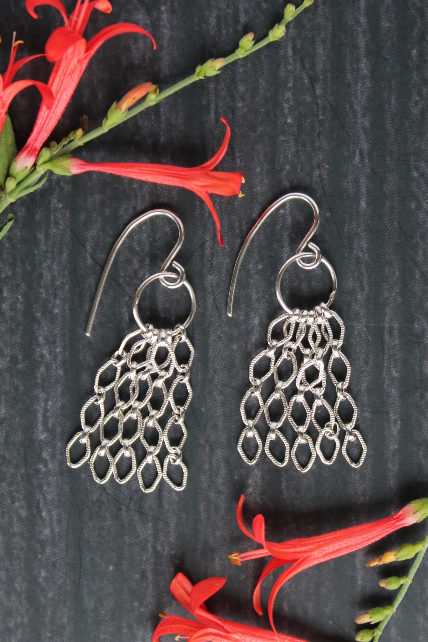 Waterfall Sterling Silver Marquise Chain Dangle Earrings. Handmade by Cara Carter Jewelry