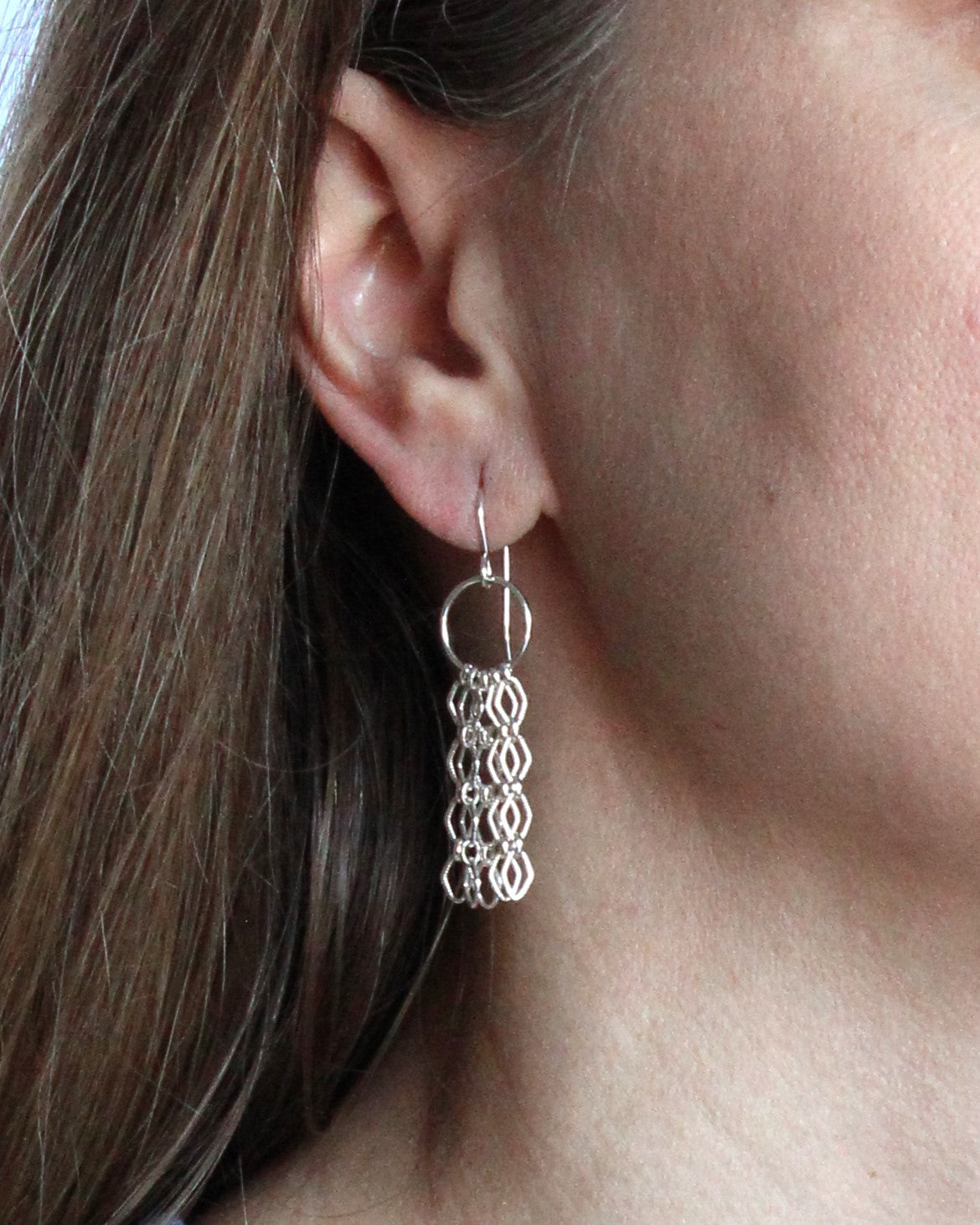 Waterfall Sterling Silver Marquise Chain Dangle Earrings. Handmade by Cara Carter Jewelry