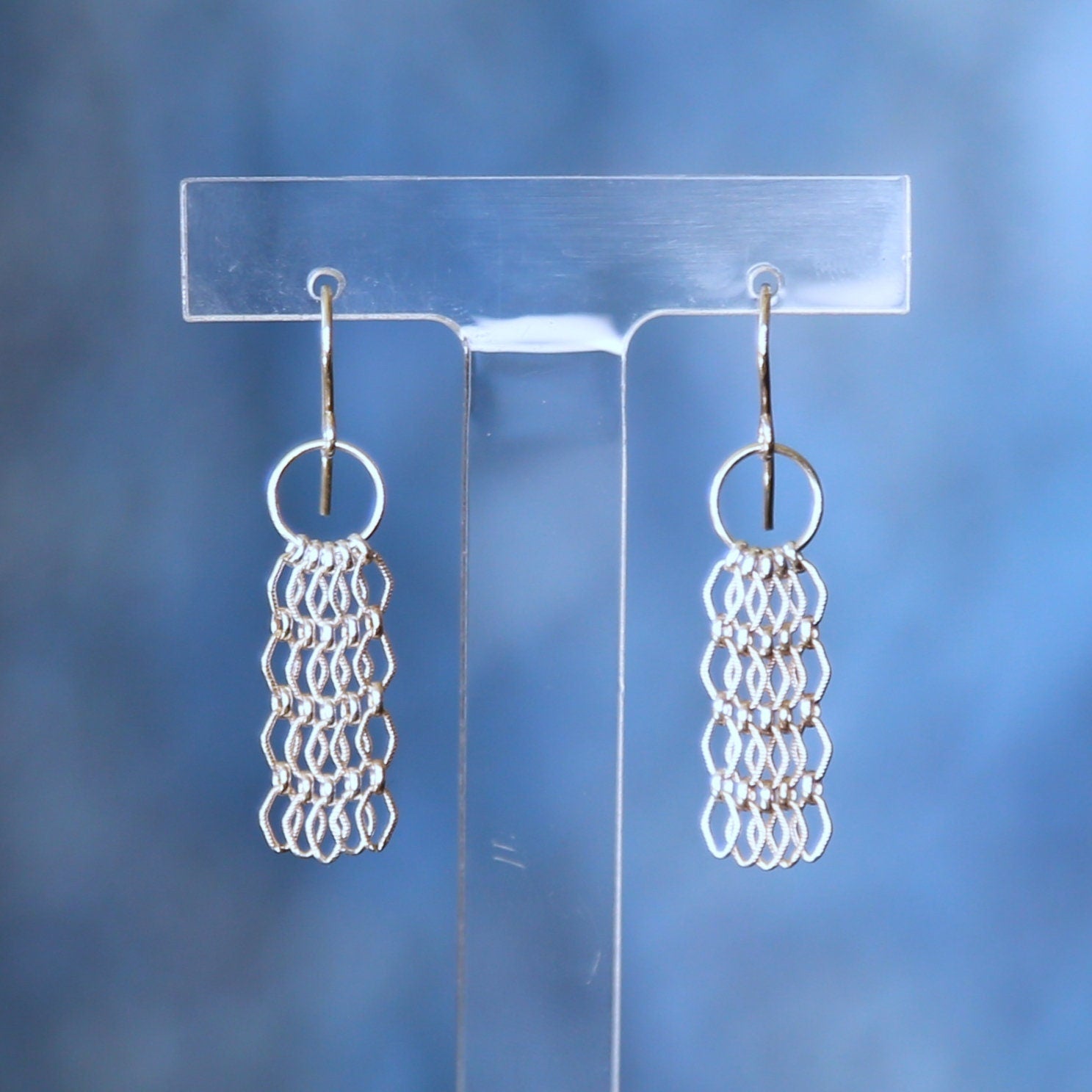 Waterfall Sterling Silver Marquise Chain Dangle Earrings. Handmade by Cara Carter Jewelry