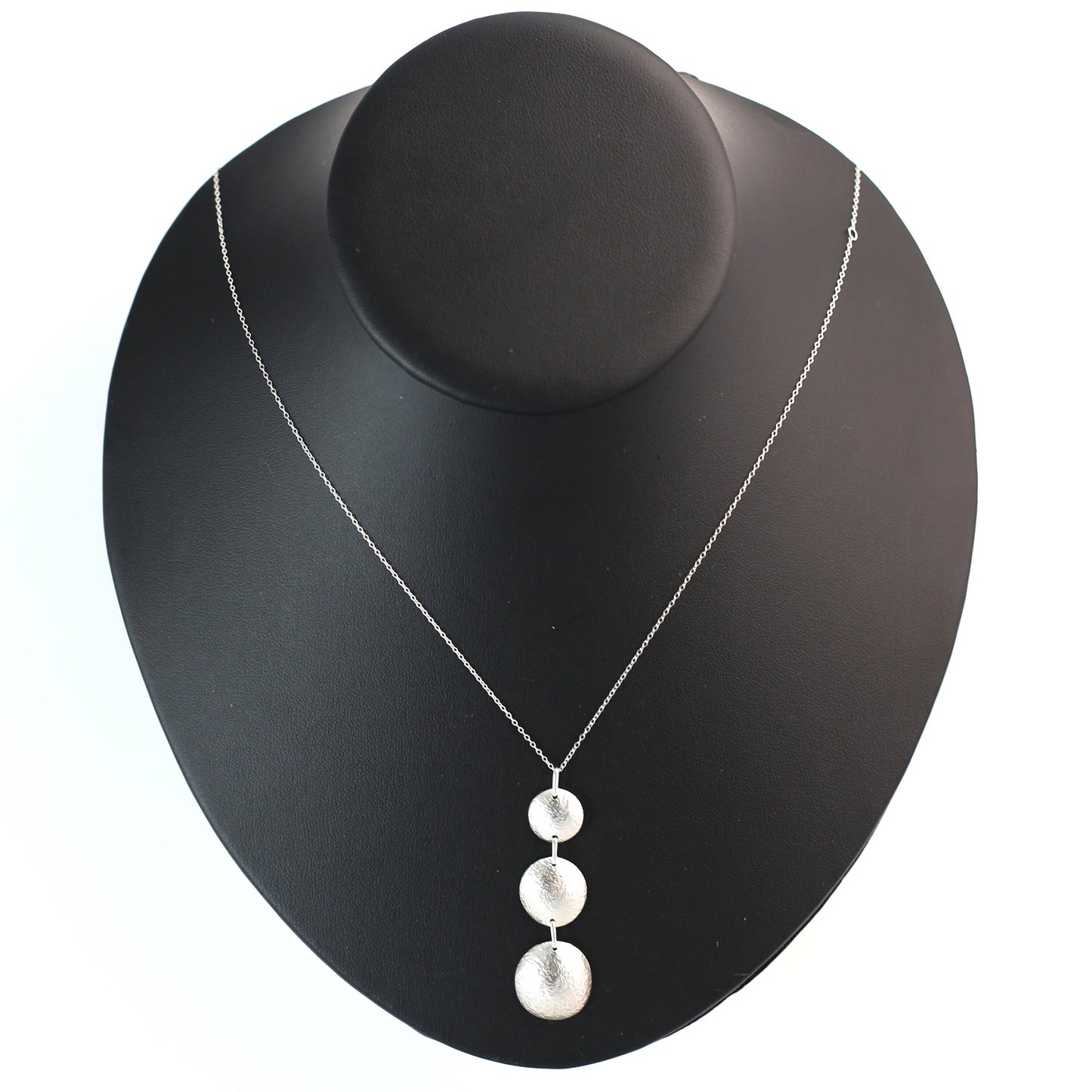 Luna Hammered Circles Sterling Silver Everyday Pendant Necklace. Handmade by Cara Carter Jewelry