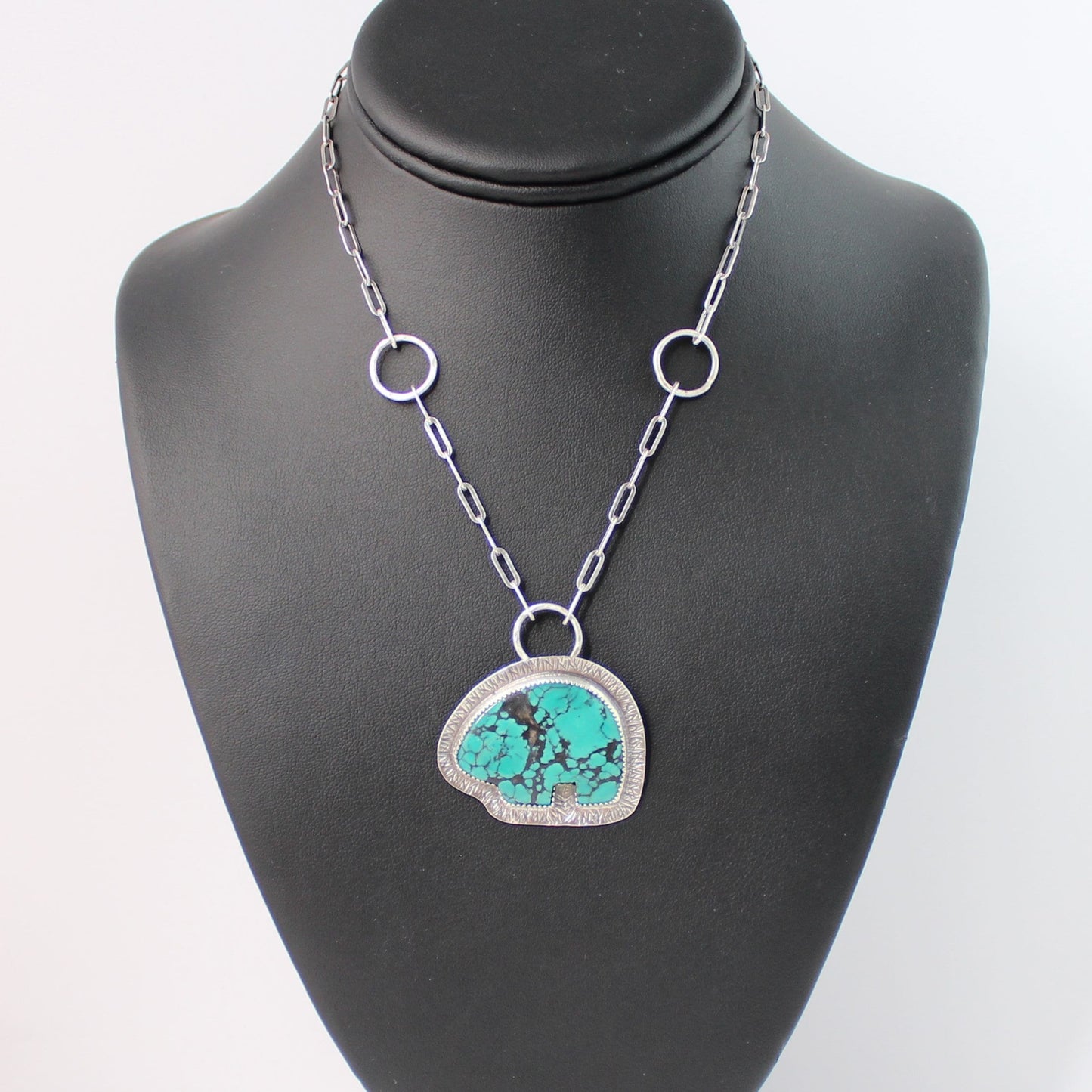 Turquoise Zuni Bear Sterling Silver Necklace