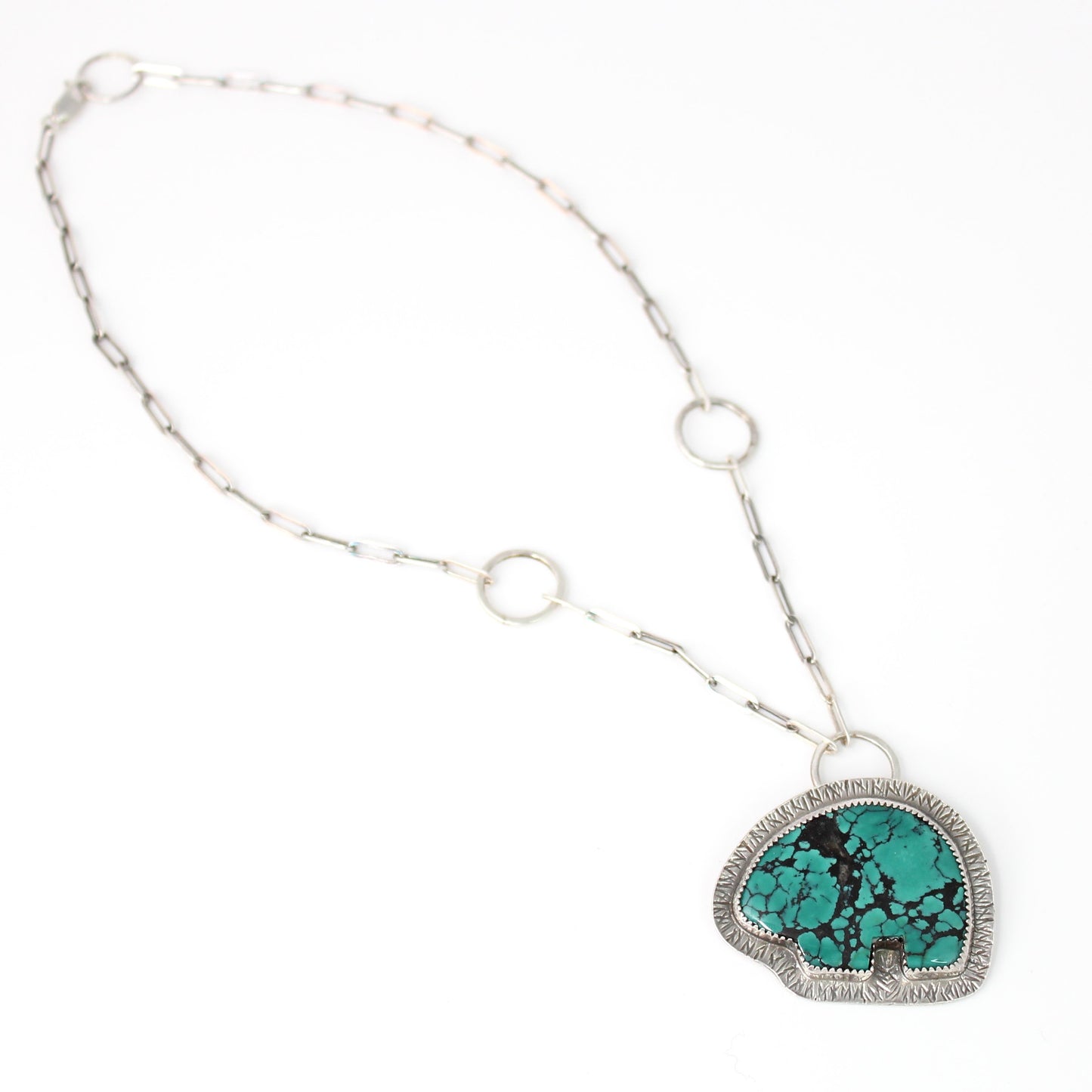 Turquoise Zuni Bear Sterling Silver Necklace